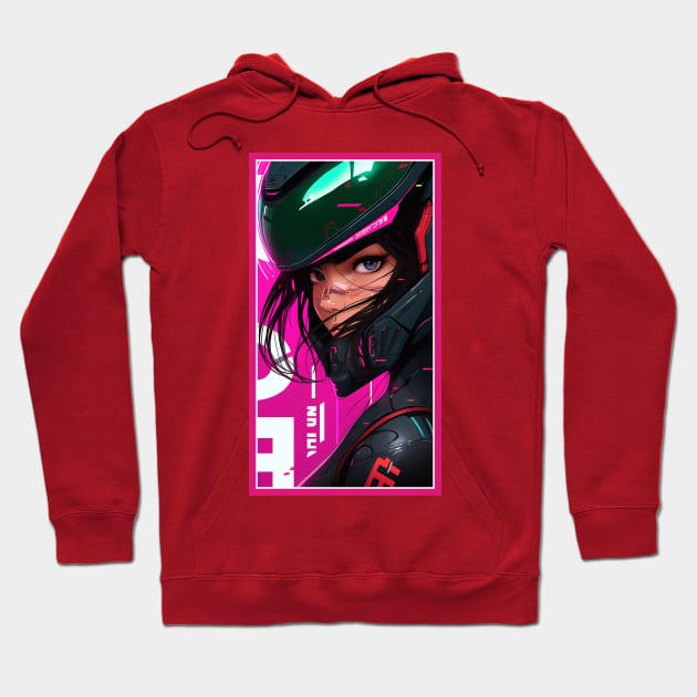 Anime Race Girl | Quality 3D Anime Artwork | Pink Red Black Blue Chibi Manga Anime Art Hoodie by AlNoah